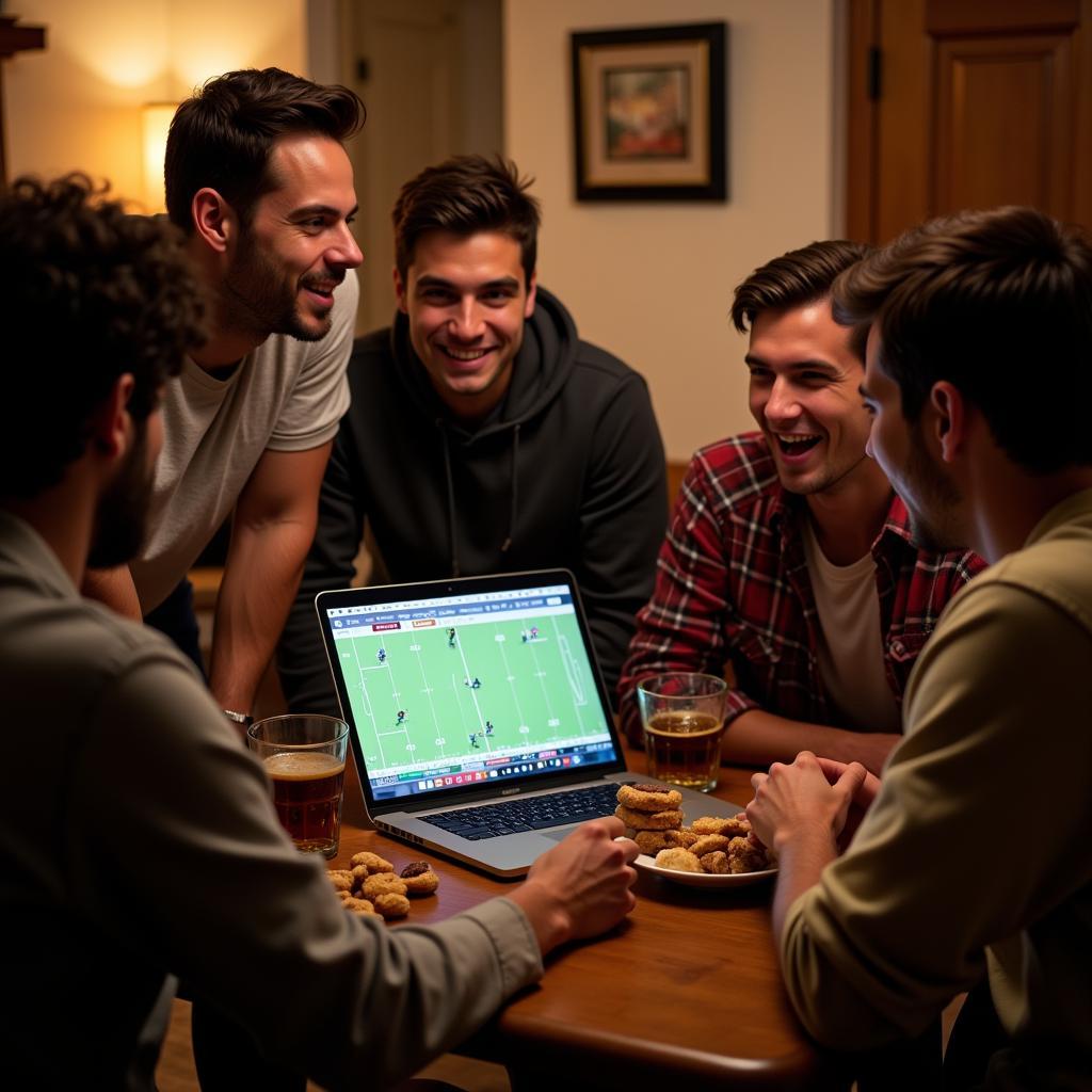 Group of friends watching an Iowa football game live stream together.