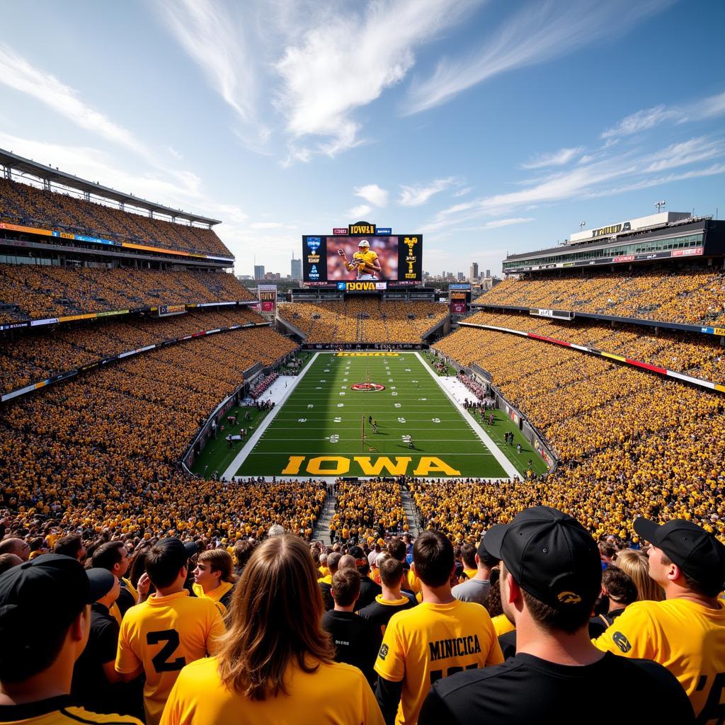 Hawkeyes fans cheering in Kinnick Stadium during a live streamed game