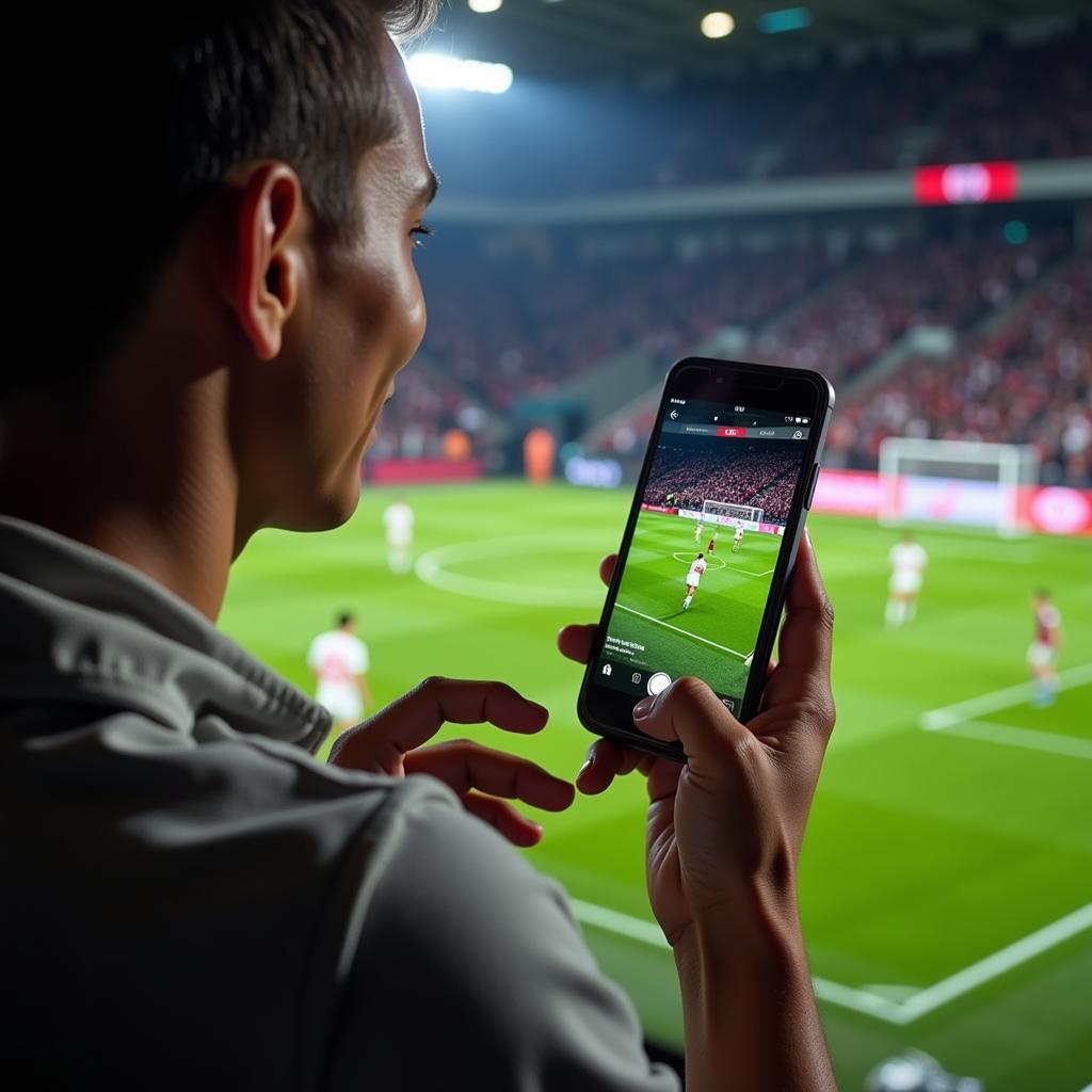 iPhone User Watching Live Football Match