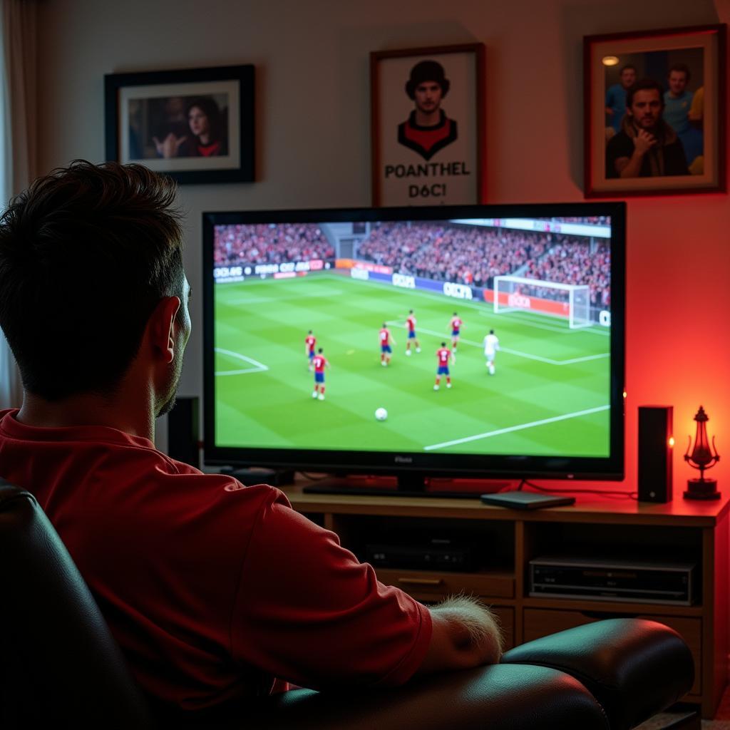 ITV Live Football Fan Watching at Home