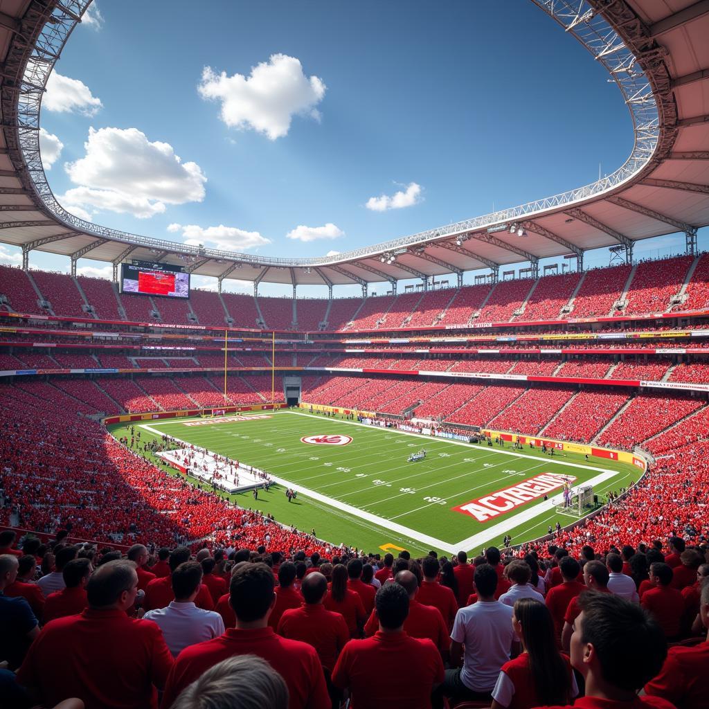 A futuristic rendering of Arrowhead Stadium, showcasing potential advancements and enhancements for the future of Kansas City Chiefs football.