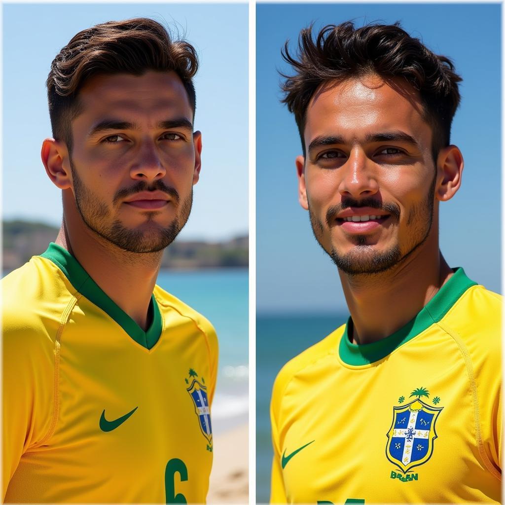 Key players of Brazil and Spain beach football teams