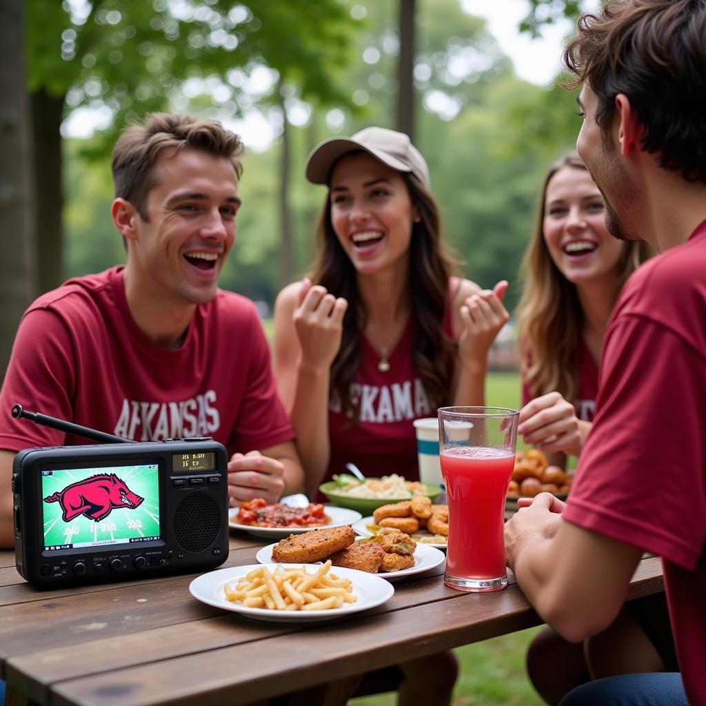 Fans Listening to Arkansas Football on the Radio