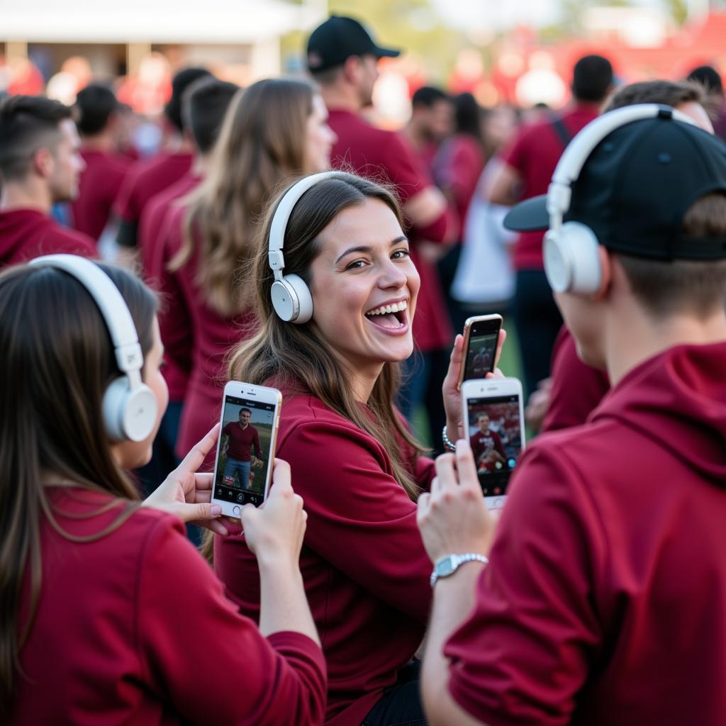 Fans Listening to Razorback Football on Phone