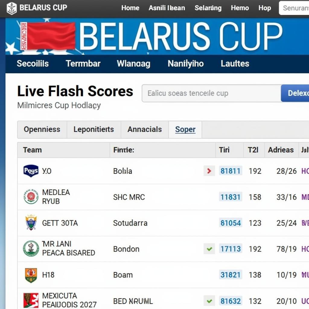 Example of a Live Flash Score Website