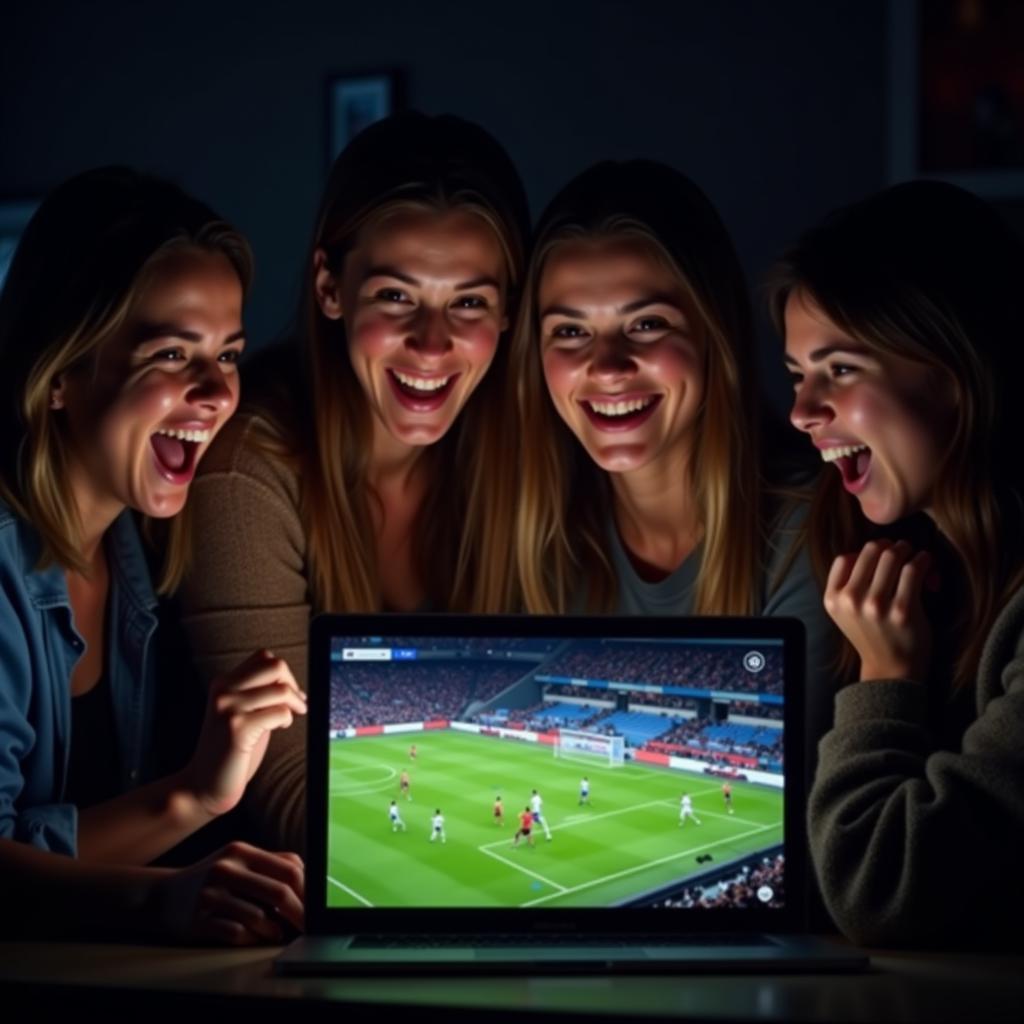 Fans watching a live football friendly match on their devices