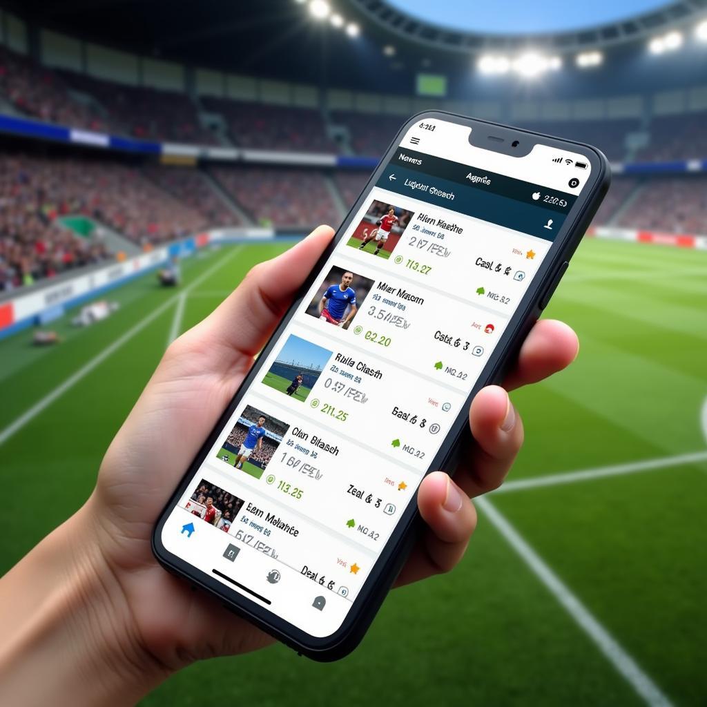 Live football scores displayed on a mobile app