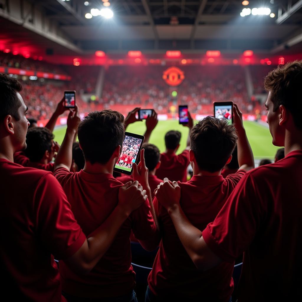 Man United fans watching a live stream at Old Trafford