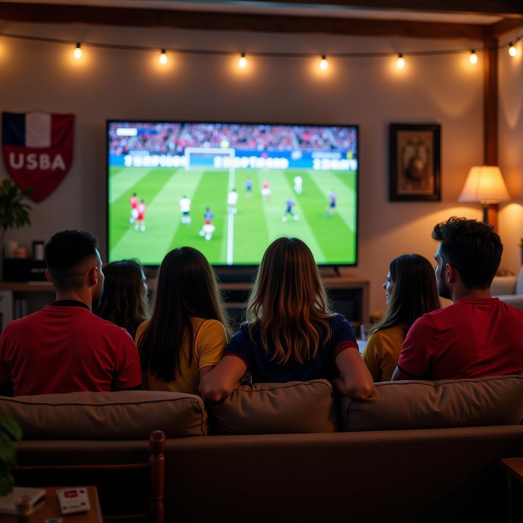 Friends Watching Live Football Together