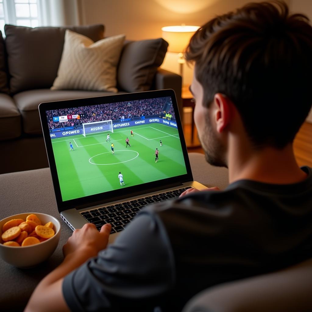 Live streaming a football game on a laptop