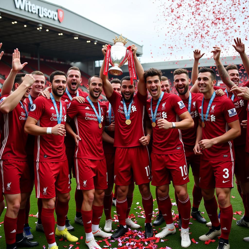 Liverpool players celebrating their Premier League title win