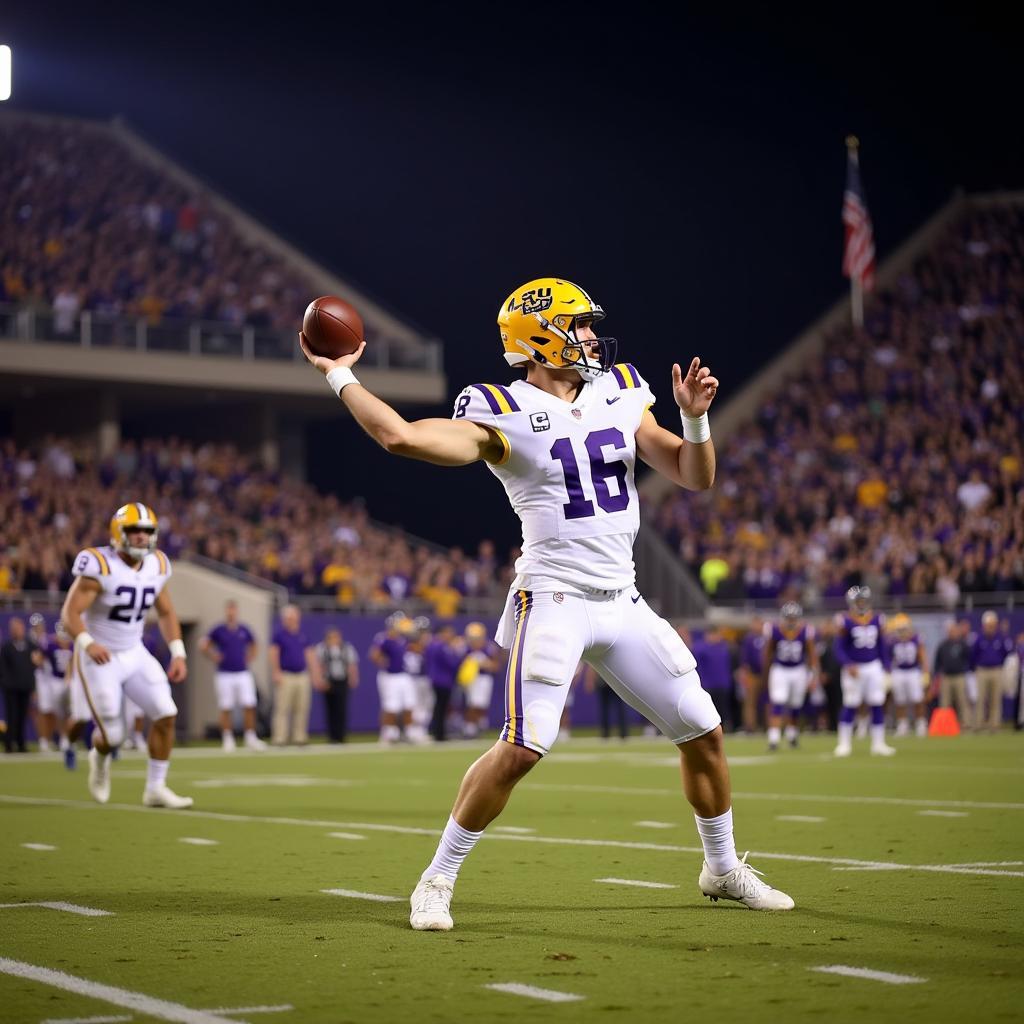 LSU Tigers Quarterback Throwing a Pass