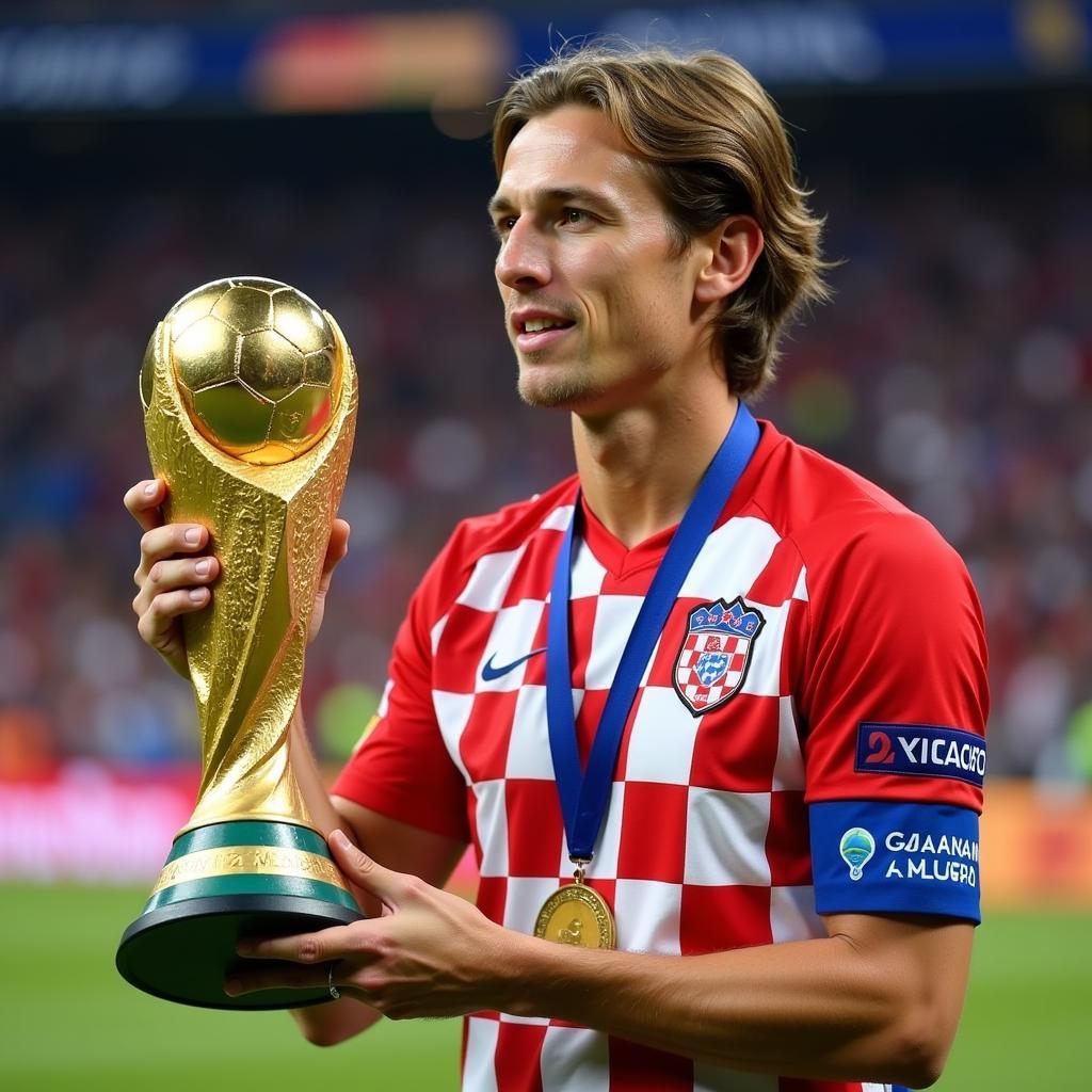 Luka Modric receiving the Golden Ball award at the 2018 World Cup