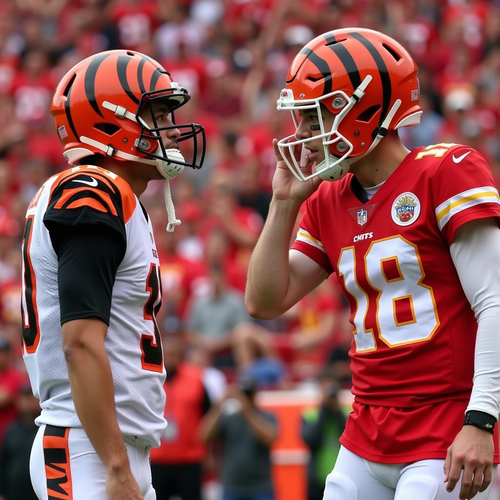 Mahomes and Burrow facing each other during a Bengals vs. Chiefs game