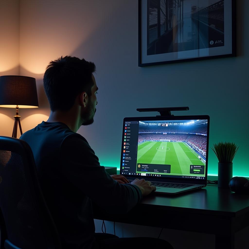 Man using a VPN to watch football securely on his laptop