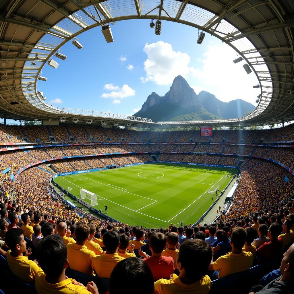 Maracanã Stadium in Rio de Janeiro, Brazil, packed with fans for a live football match.