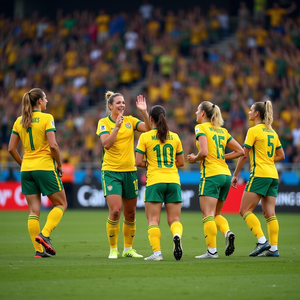 The Matildas Celebrating Victory