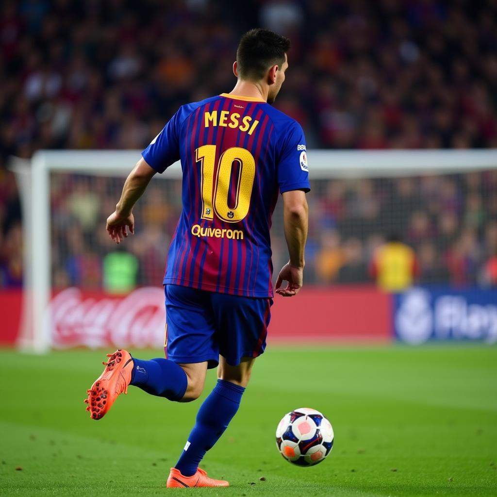 Lionel Messi taking a free kick during a game in 2019.