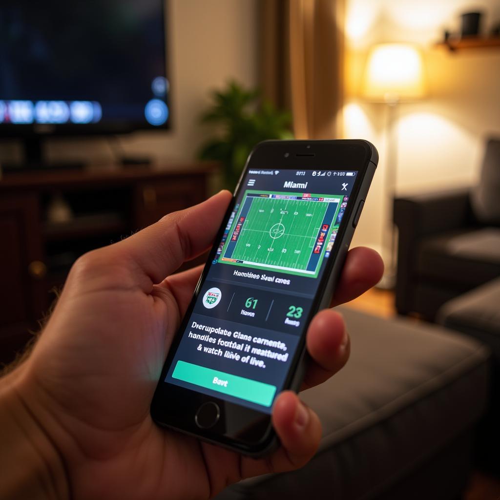 Checking Live Score Updates on a Mobile Phone During a Miami Hurricanes Football Game