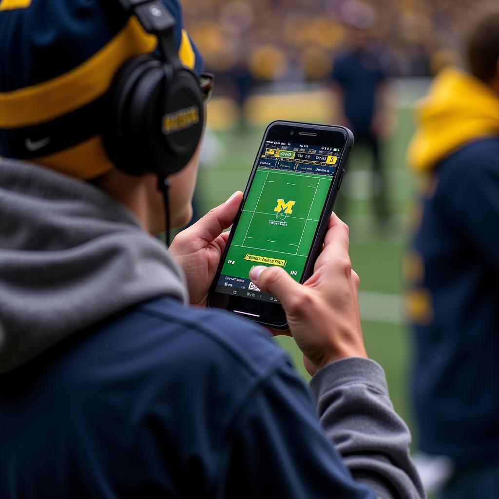 Fan Using a Michigan Football Radio App