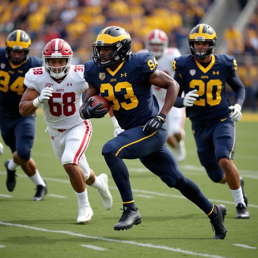 Michigan High School Football Player Running with the Ball