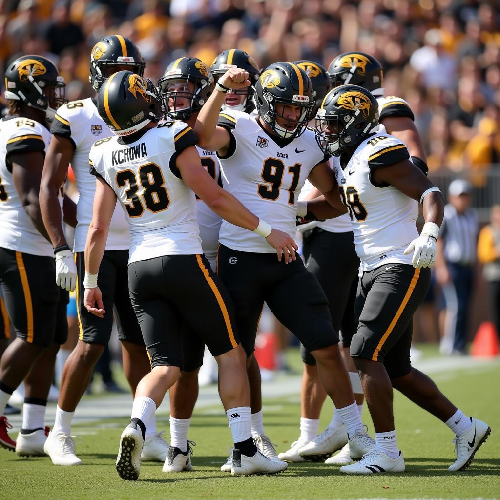 Missouri Tigers football players celebrating a touchdown