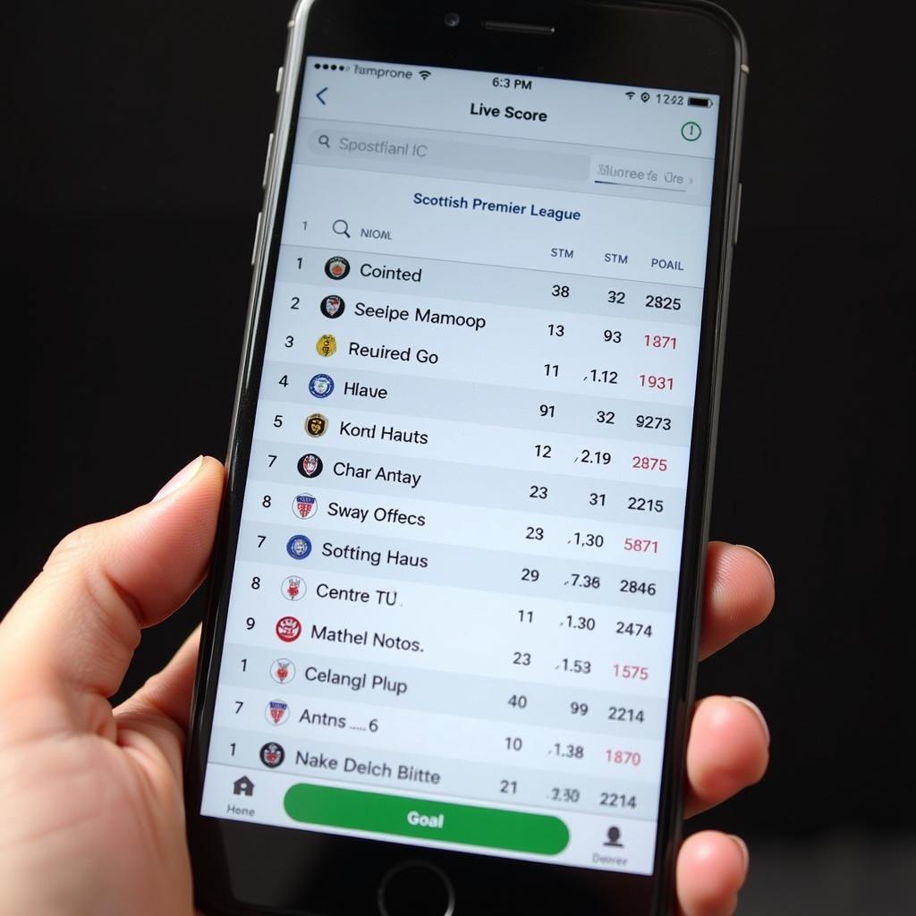 Mobile App Showing Scottish Premier League Live Scores