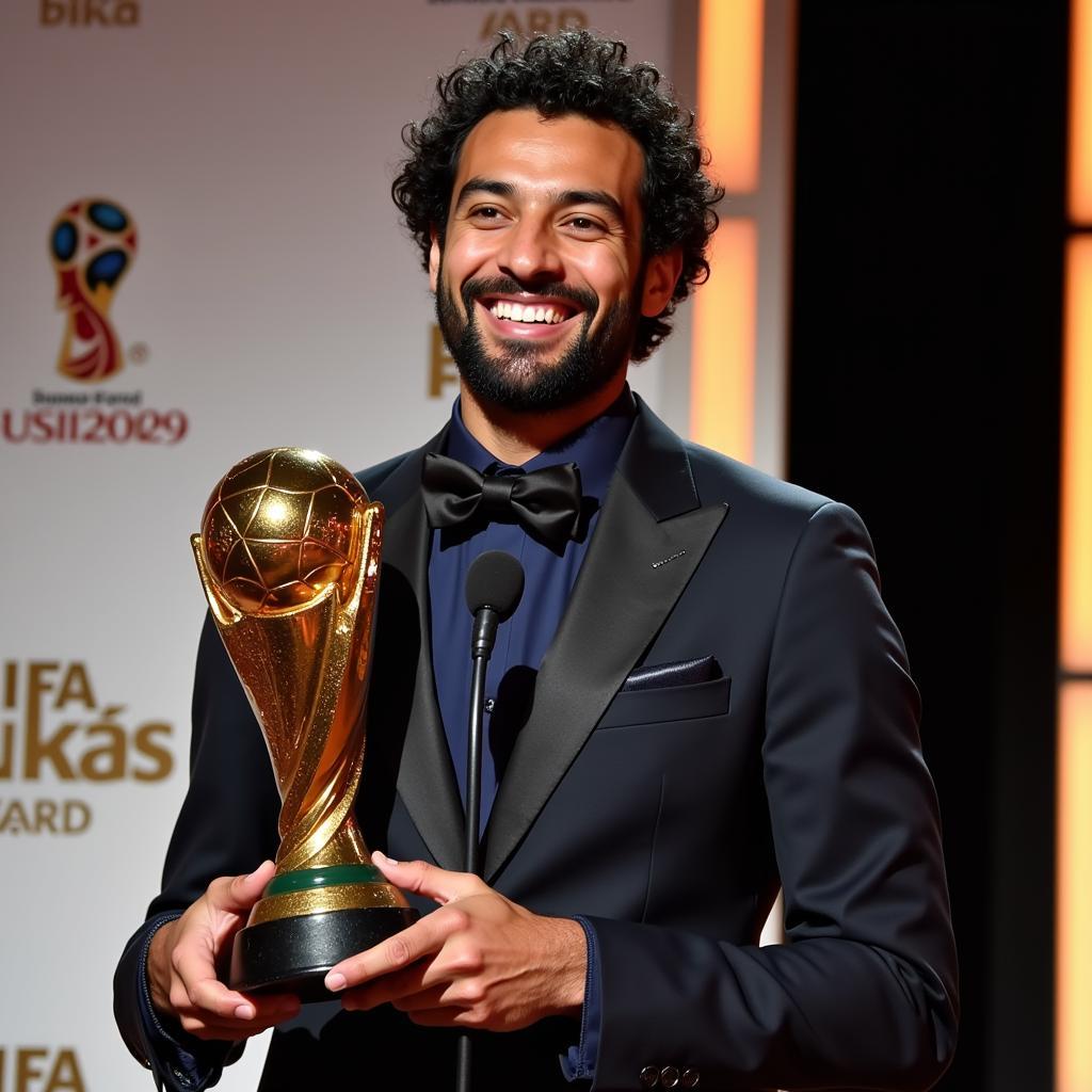 Mohamed Salah receiving the Puskás Award 2018