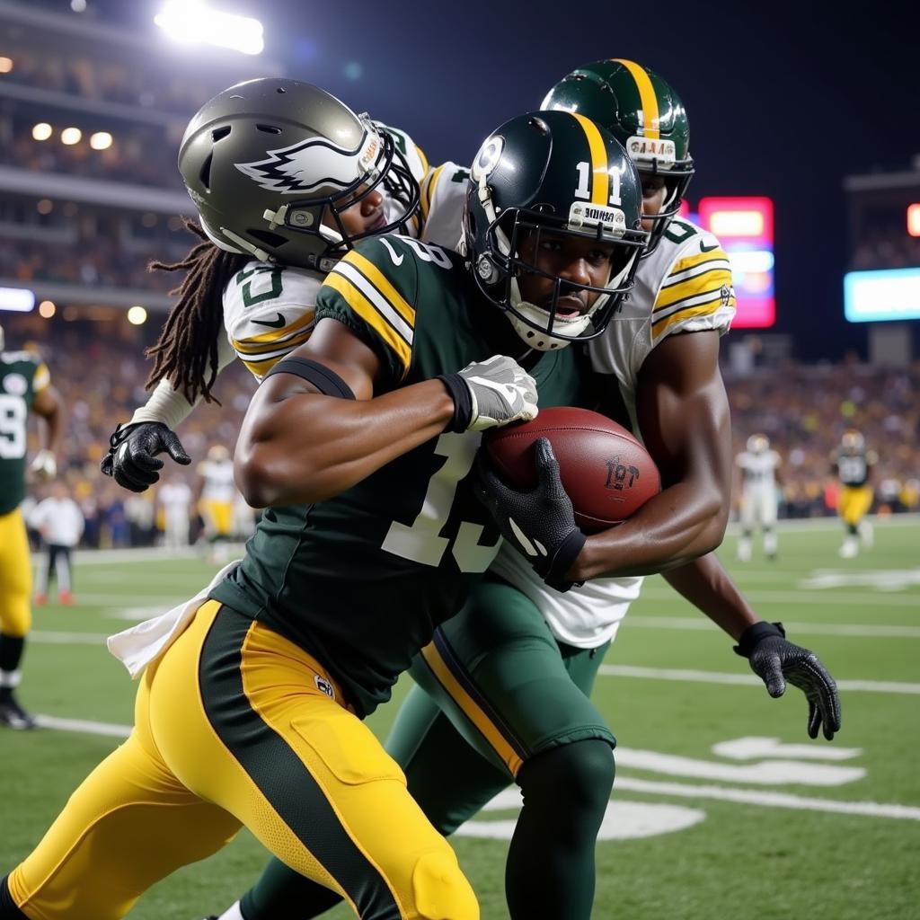 NFL Players Colliding on the Field during Monday Night Football