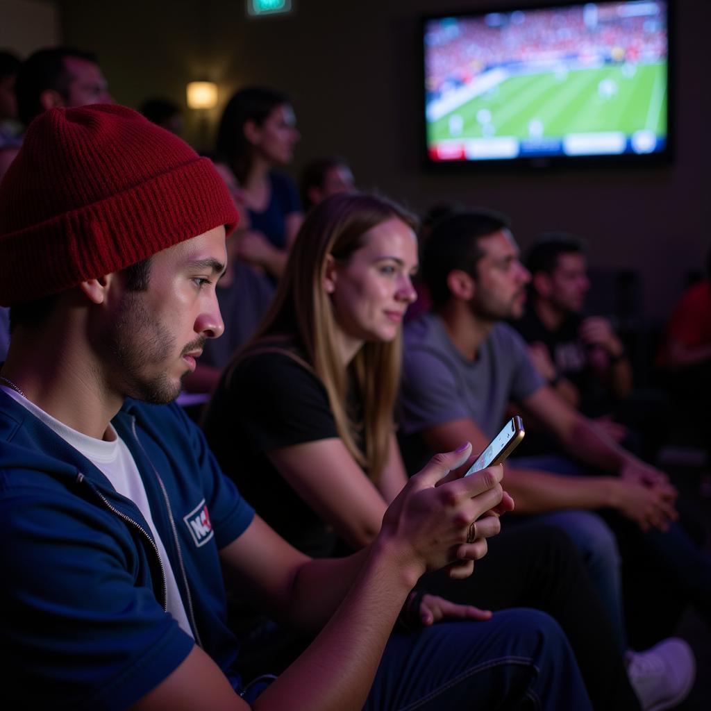 NCAA Football Live Scores on CBS: A fan checks the scores on their phone.