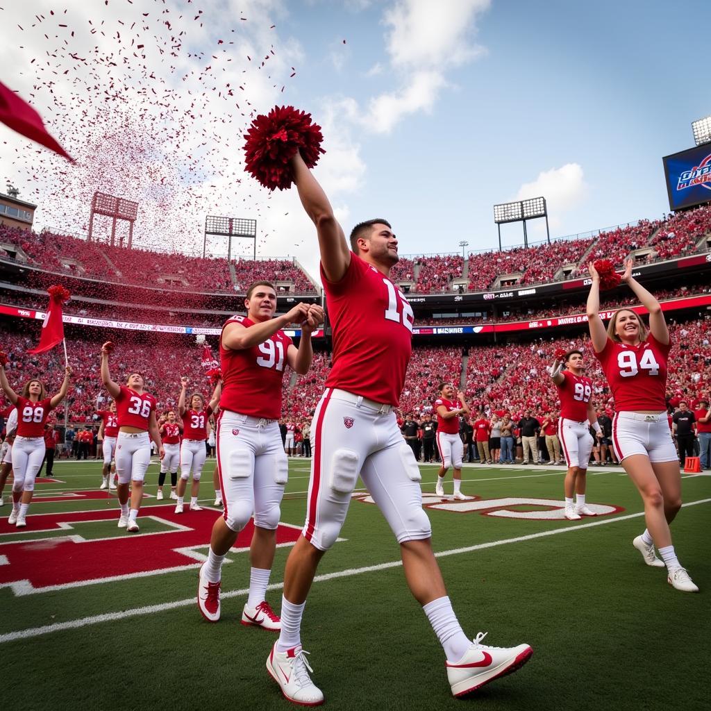 Nebraska Huskers Celebrating Victory with the Band