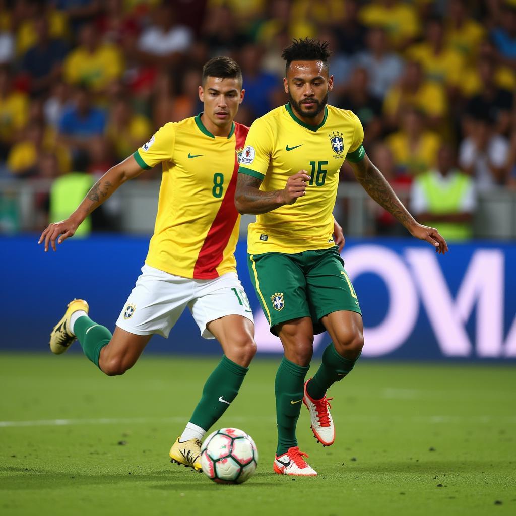 Neymar takes on the Bolivian defense