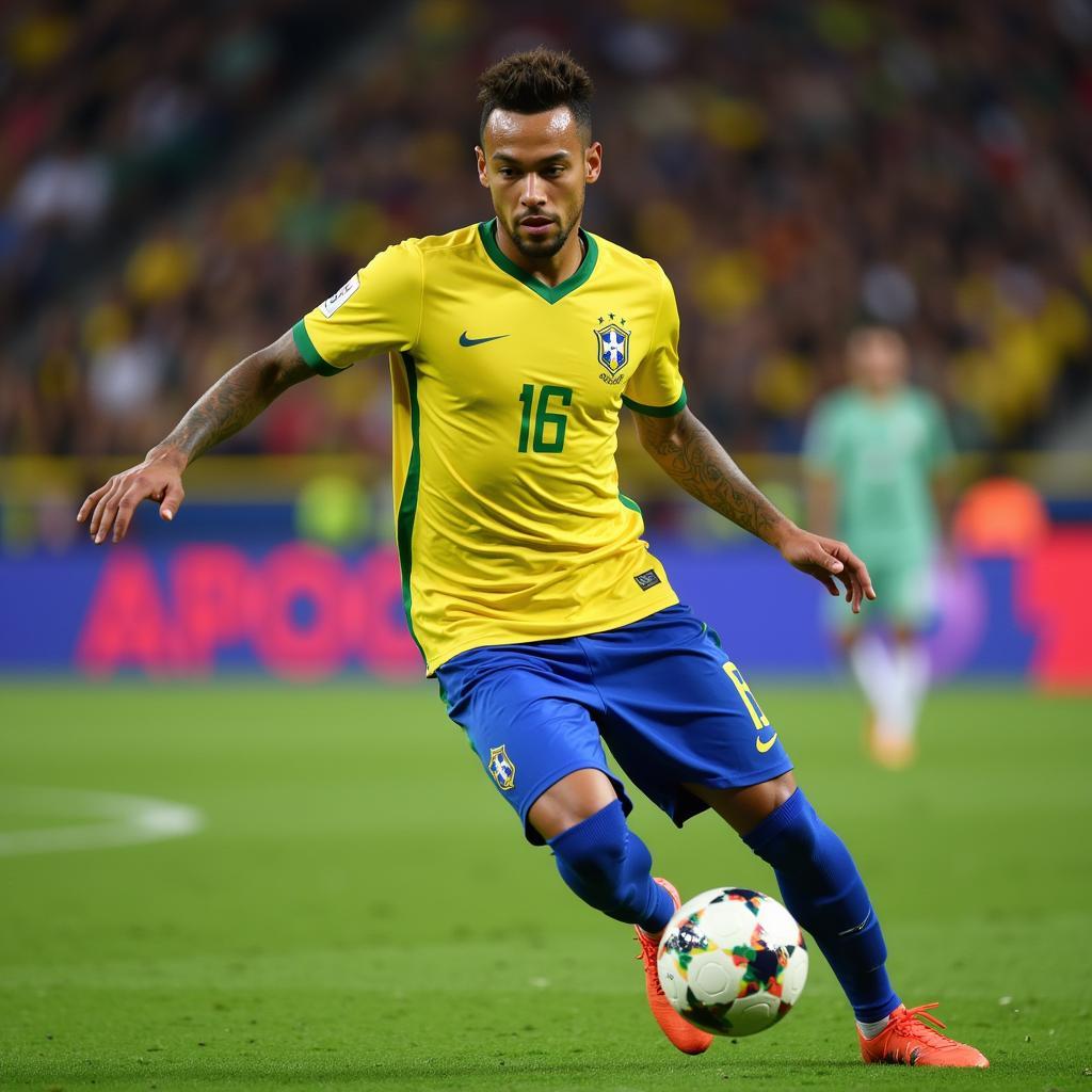 Neymar in Action against Mexico during the 2018 World Cup