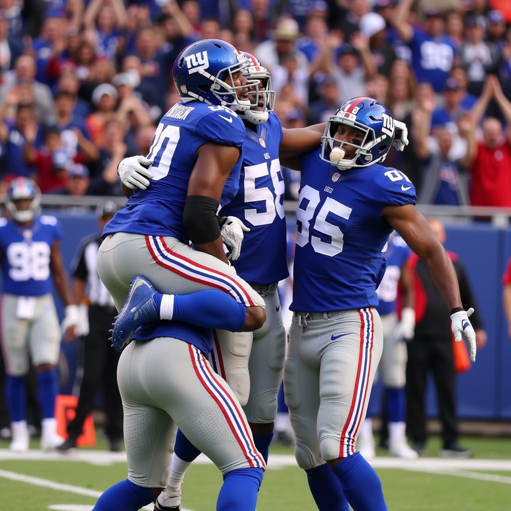 NY Giants players celebrating a touchdown