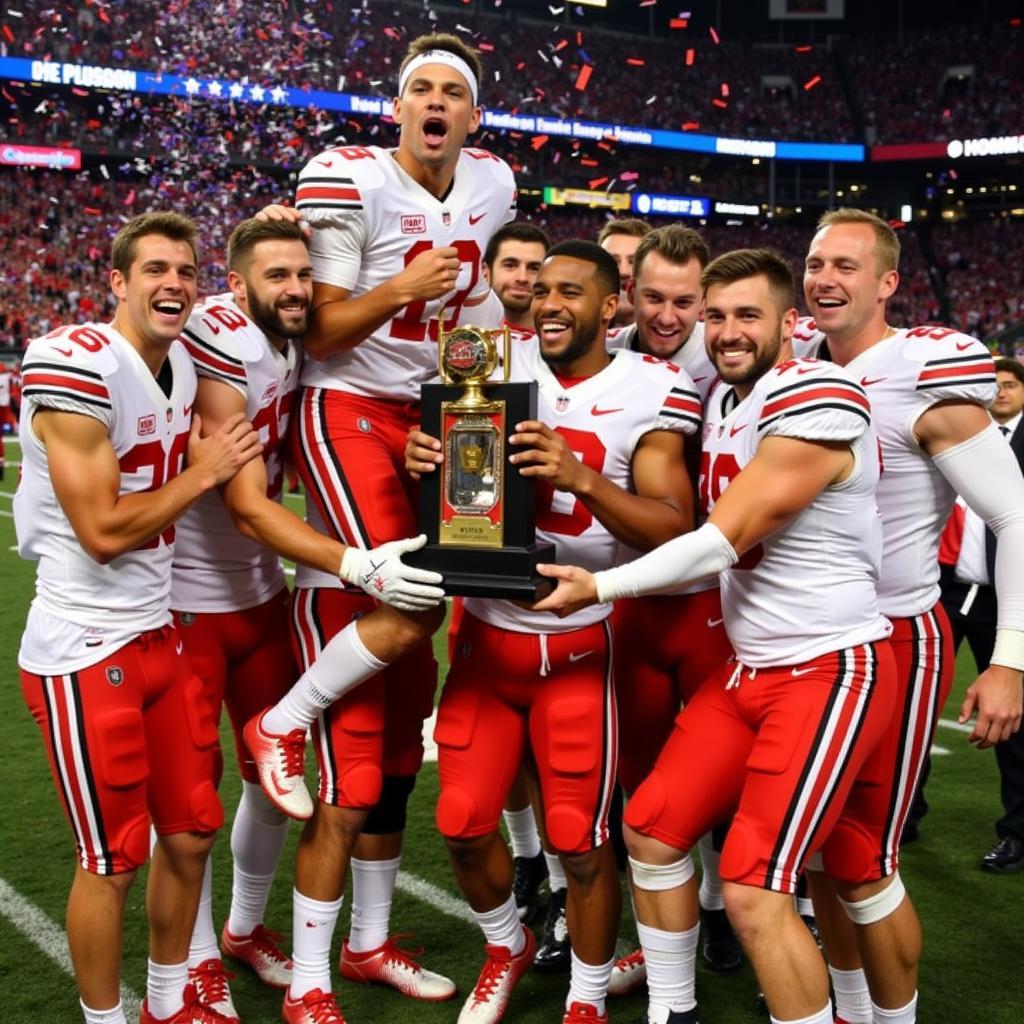 Ohio State players celebrating their 2015 National Championship victory