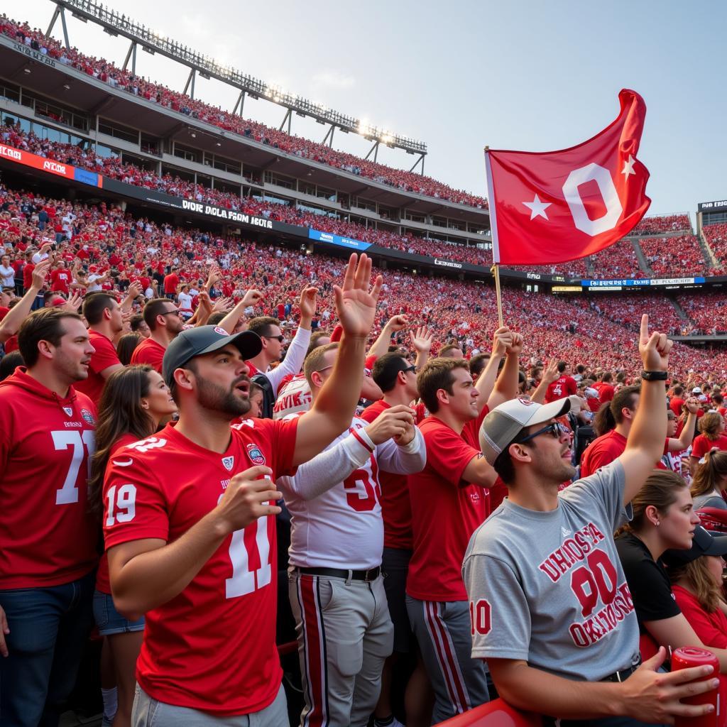 Ohio State football fans cheering in stadium during a live game