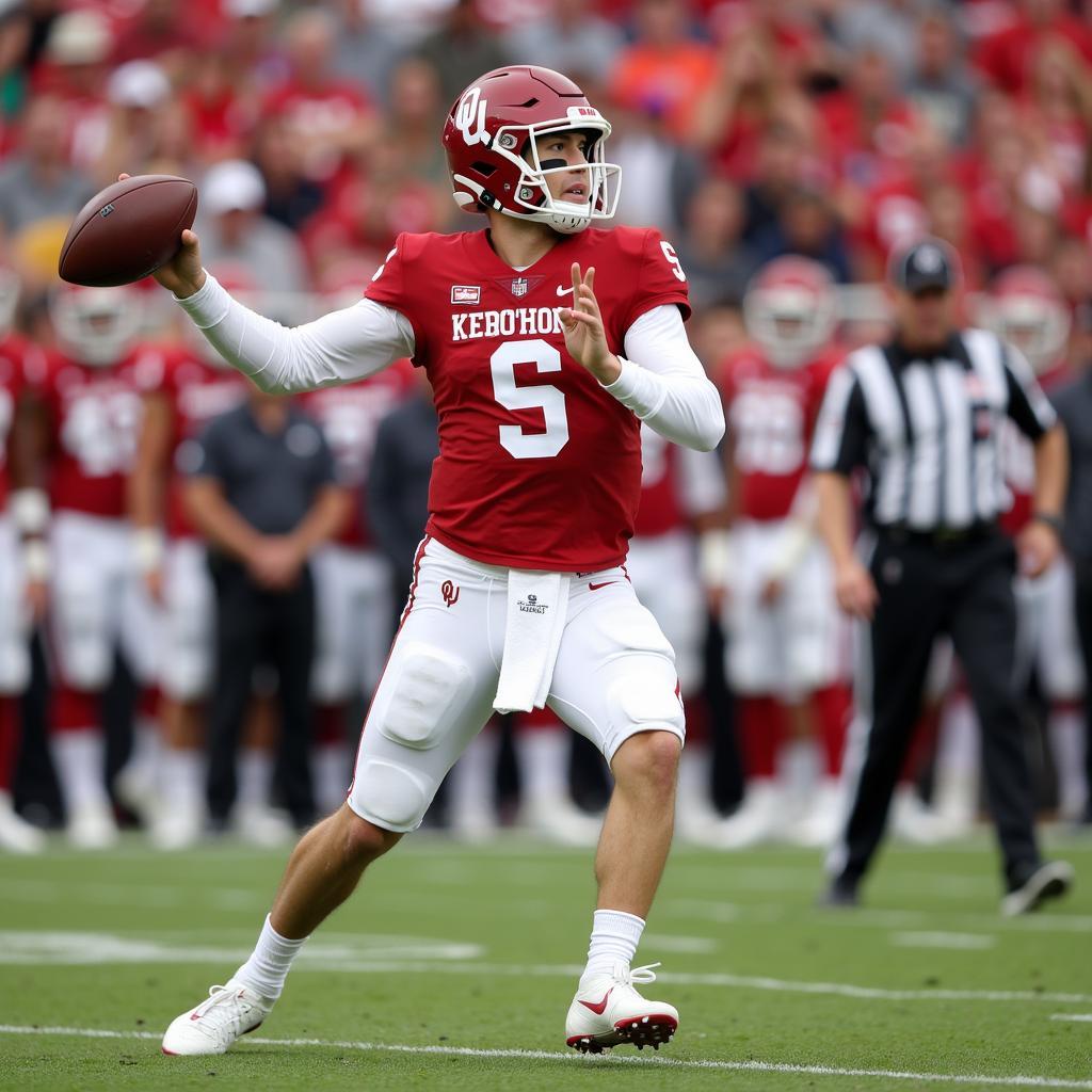 Oklahoma Sooners Quarterback Throwing a Pass