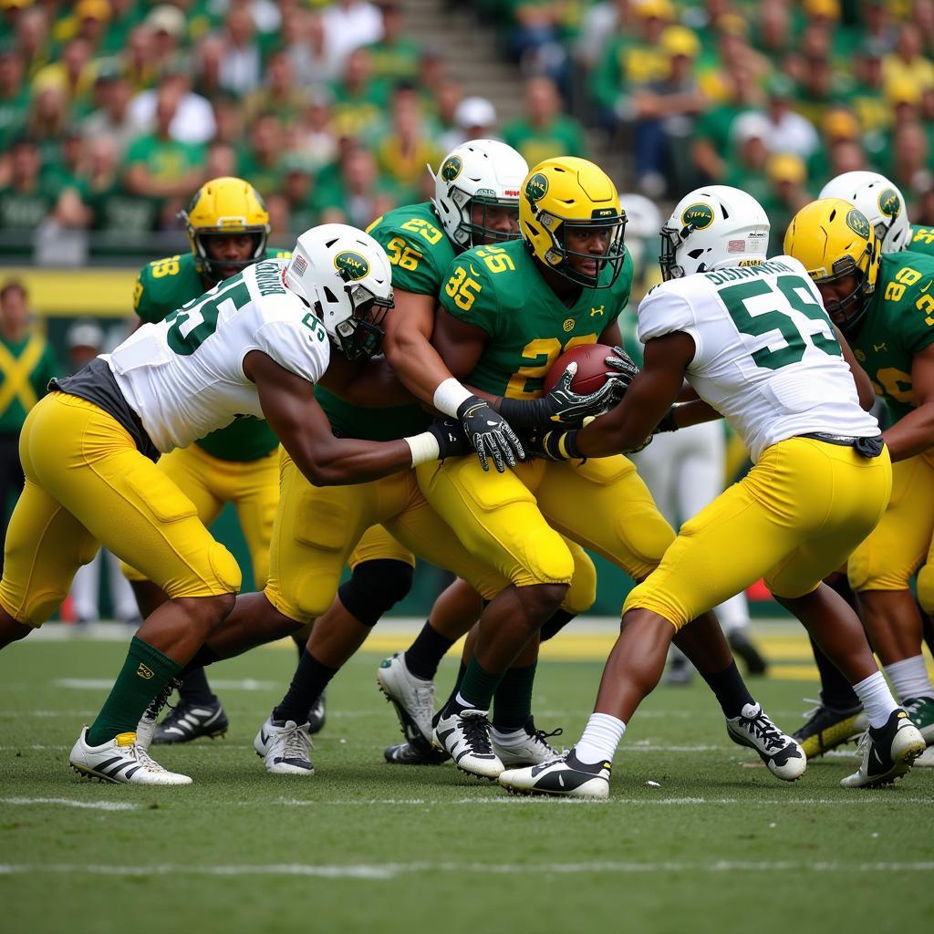 Oregon Ducks Defense Making a Crucial Tackle