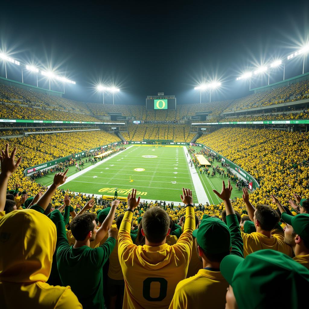 Oregon Ducks Fans Celebrating a Touchdown in Autzen Stadium