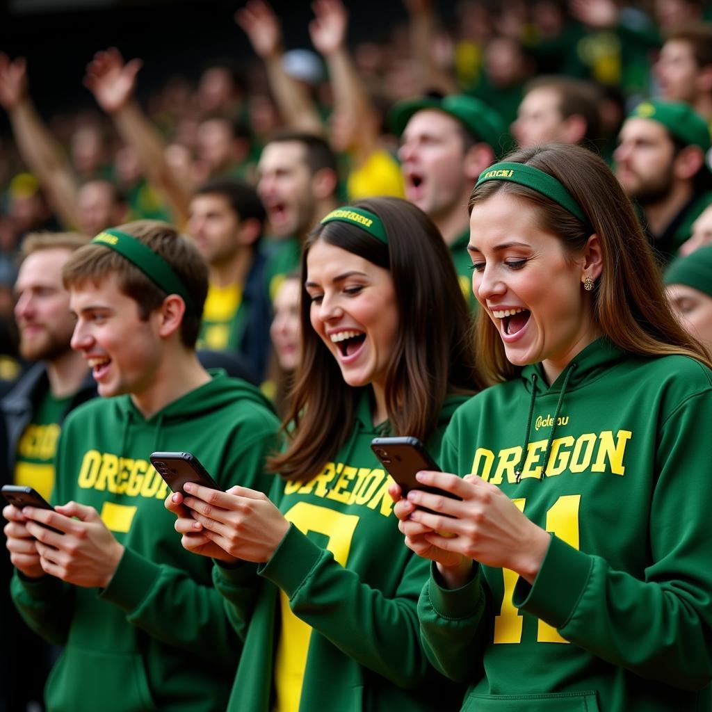 Oregon Ducks Football Fans Checking Live Scores During Game