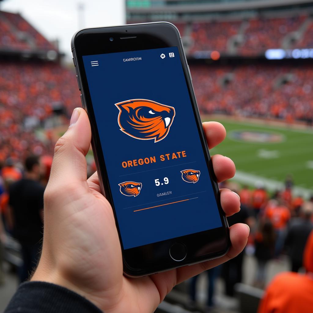 Oregon State Beavers football live score update on a mobile phone.