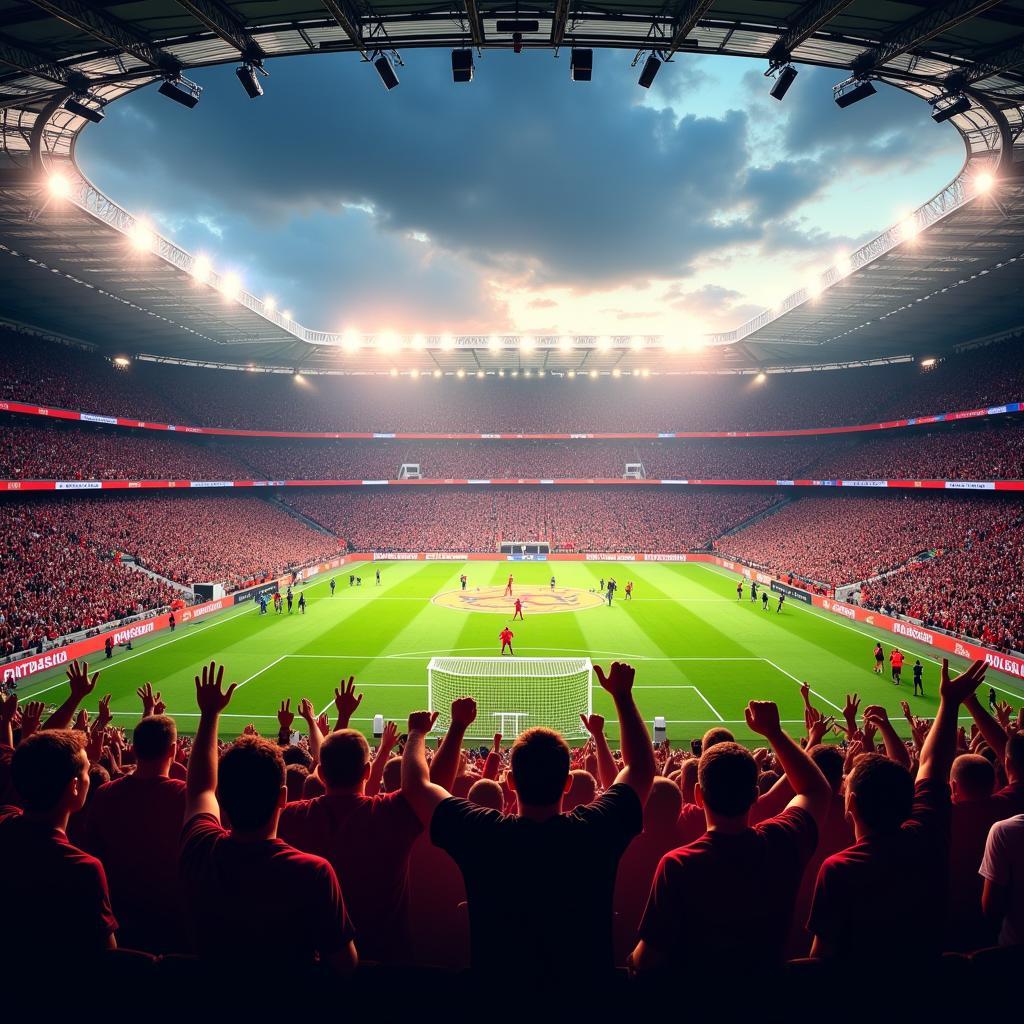 Fans Celebrating a Goal in a Packed Premiership Stadium