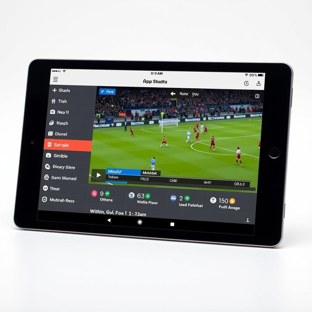 Premium football streaming app interface on a tablet