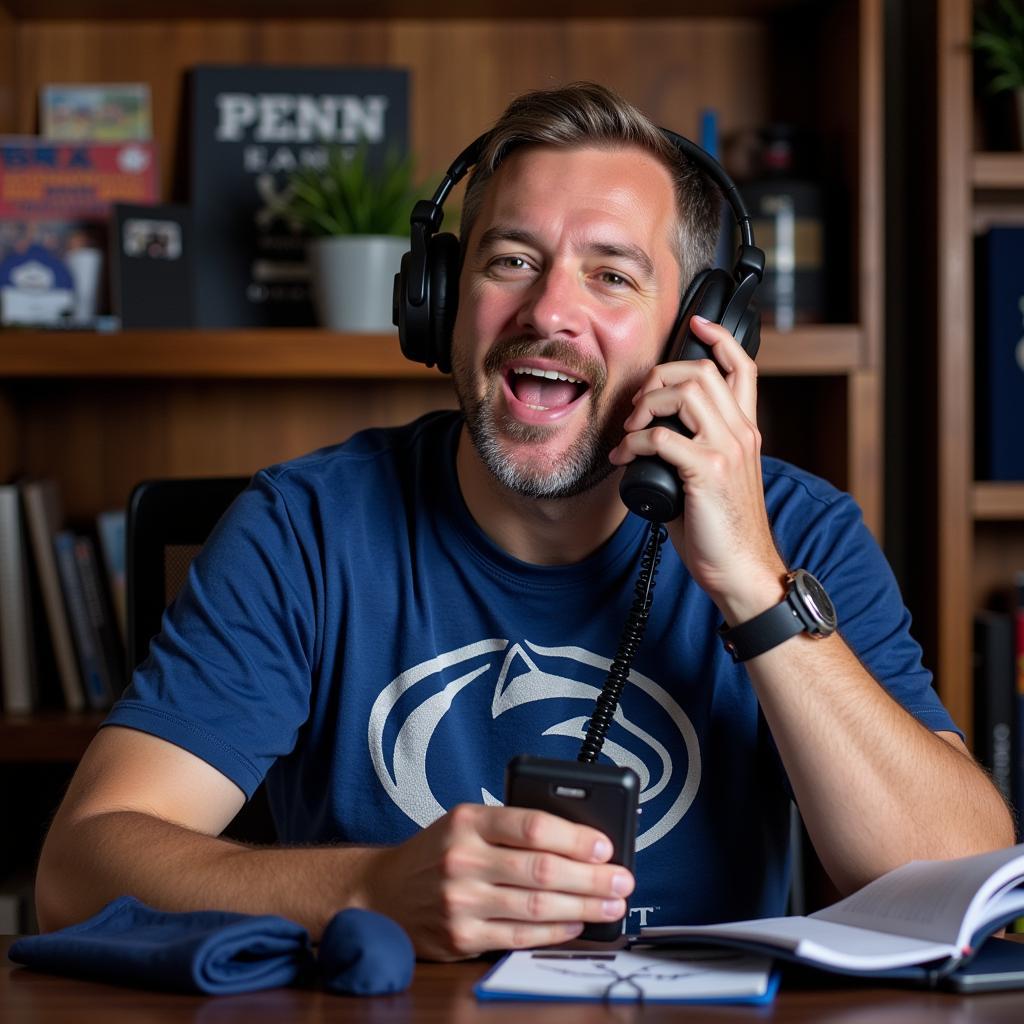 PSU Football Fan Enjoying the Game on the Radio