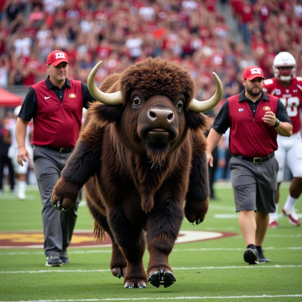 Ralphie the Buffalo charges onto the field