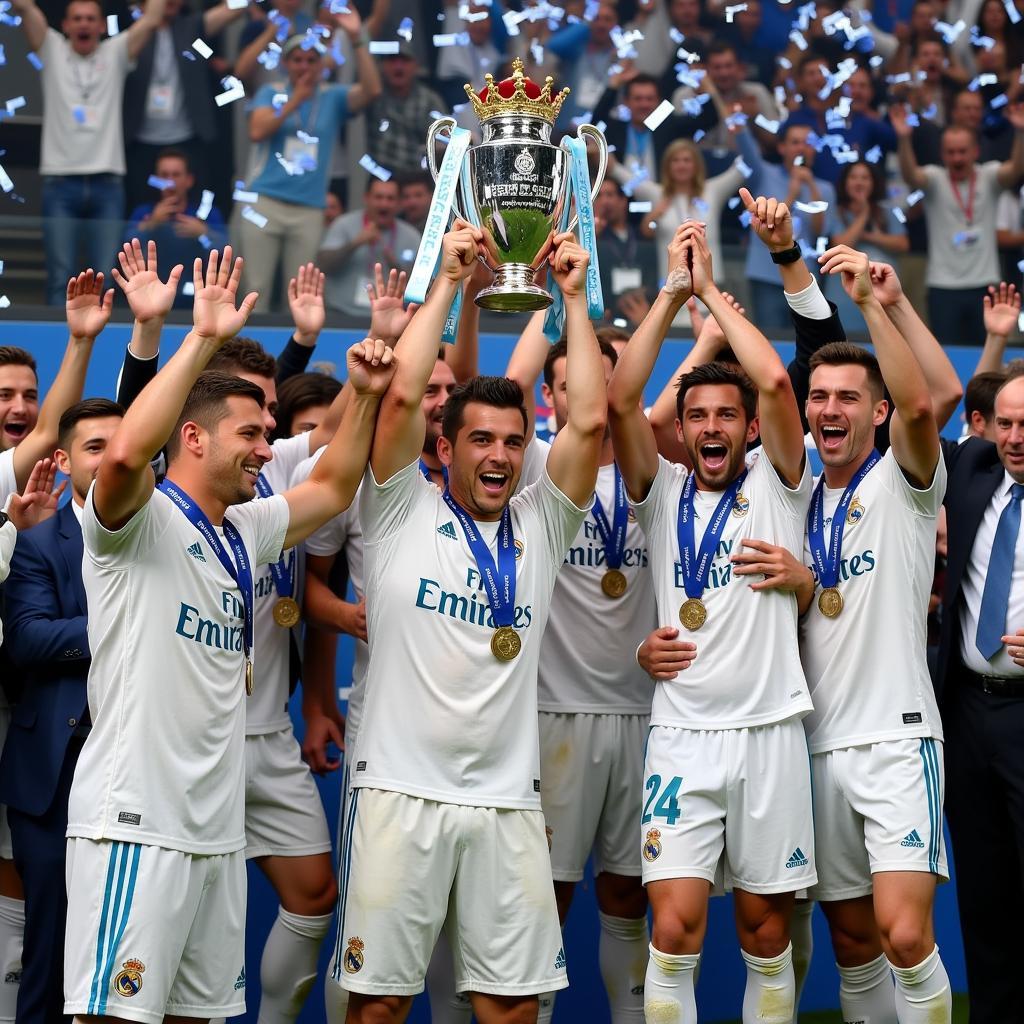 Real Madrid players celebrating their 2016 Champions League victory