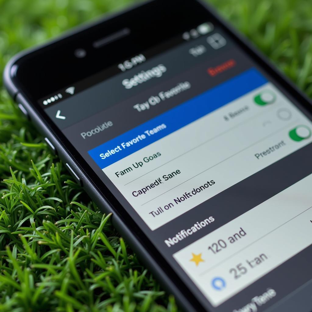 Setting up personalized notifications for live football scores on a smartphone app.