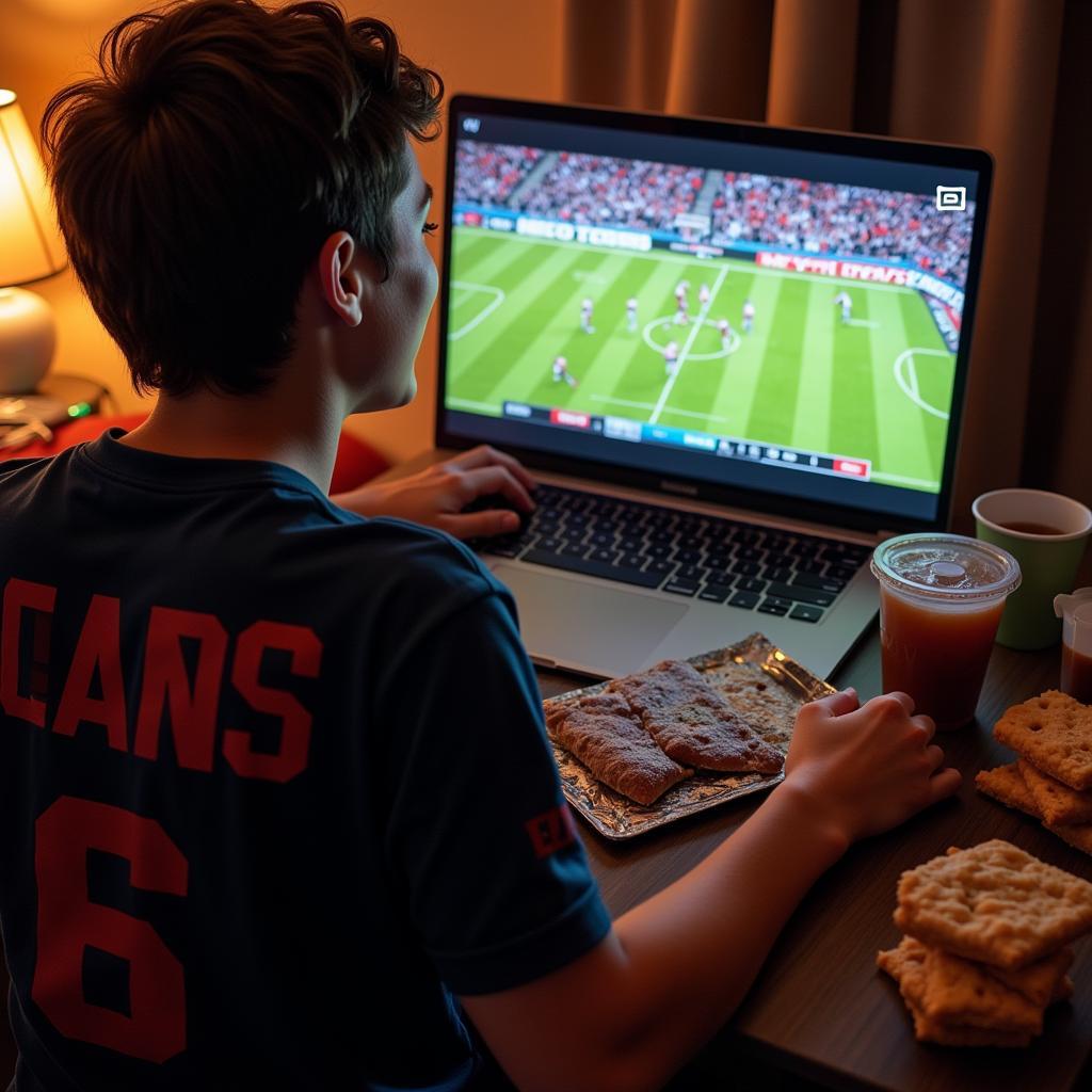 SNF Fan Watching Game on Laptop