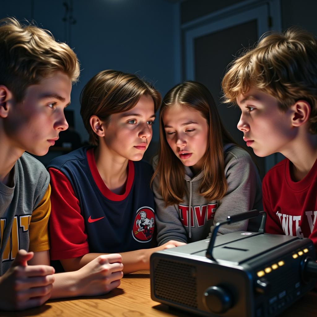 Students Listening to High School Football on the Radio