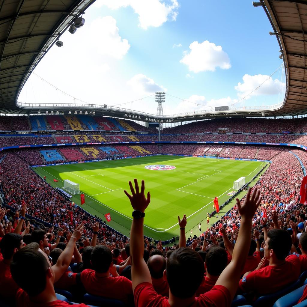 Electric Atmosphere in a Packed Stadium During a Sunday Live Football Match